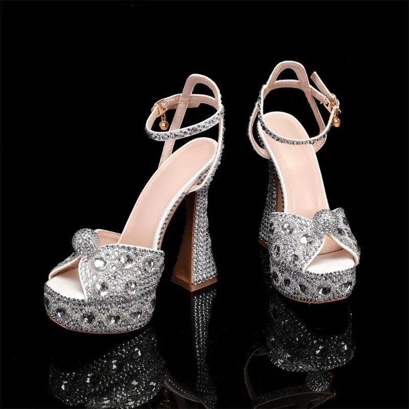 Women's 14cm Rhinestone Pearl Peep Toe High Heel Wedding Pumps High Heel Pumps Axl
