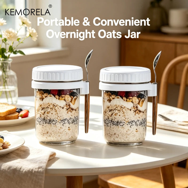 2-Pack Glass Overnight Oats Cup with Lid & Spoon 300ml Glass Food Storage Cup Axl