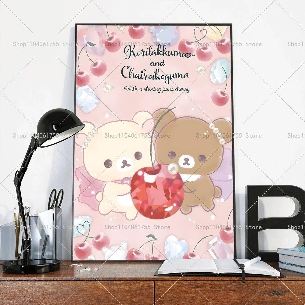Cartoon Cat Rilakkuma Wall Poster – Waterproof Self-Adhesive Sticker Wall Art Poster Axl z6 50x70cm No Frame