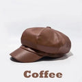 PU Leather Retro Beret – Octagonal Flat Cap for Women Women's Beret Hat Axl Coffee