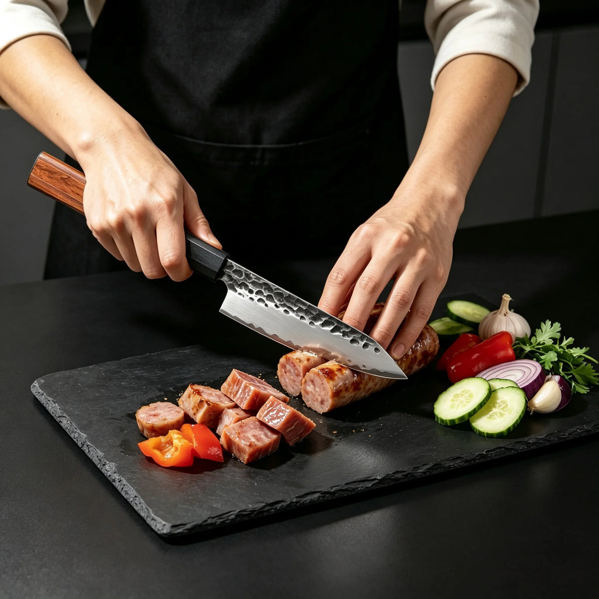 Hand Hammered Japanese Kiritsuke Chef Knife – Stainless Steel Japanese Chef Knife Axl