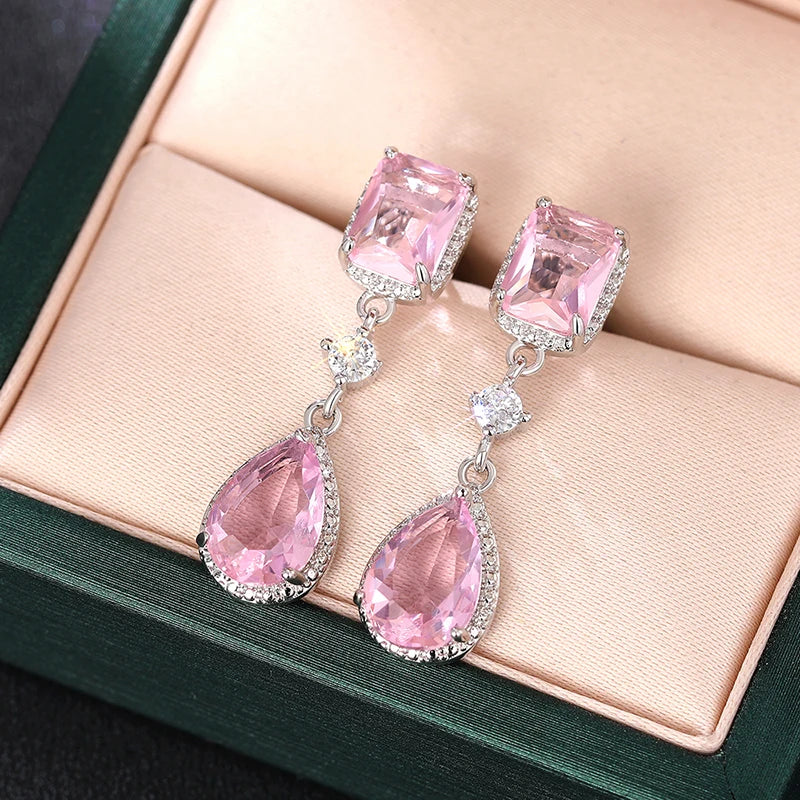 Huitan Pink & Yellow CZ Pear Dangle Earrings for Women CZ Dangle Earrings Axl E3038