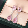 Huitan Pink & Yellow CZ Pear Dangle Earrings for Women CZ Dangle Earrings Axl E3038