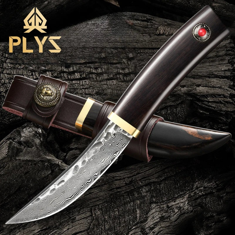 PLYS Damascus Steel Outdoor Knife – Sharp Portable Fixed Blade Fixed Blade Knife Axl