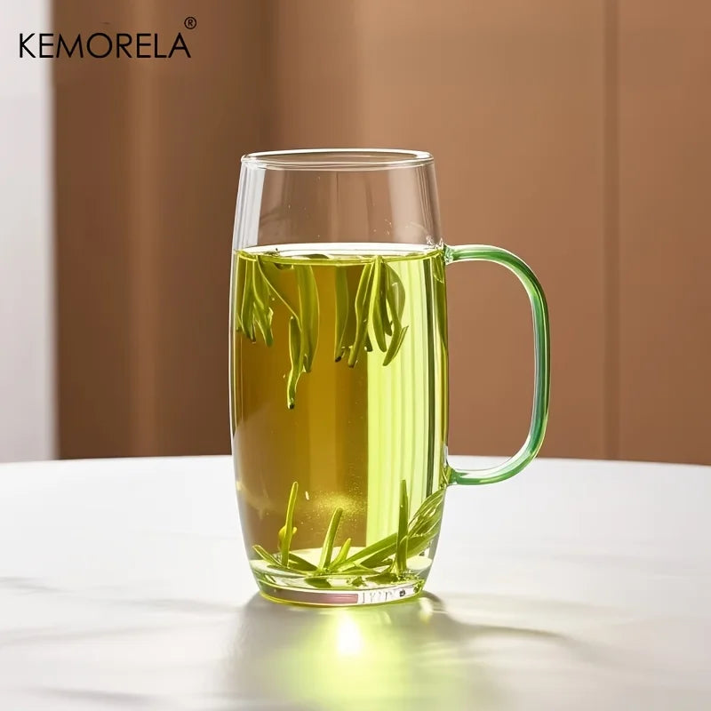 KEMORELA Heat-Resistant Glass Tea Cup with Handle | Microwave Safe Glass Tea Cup Axl Green 300ml