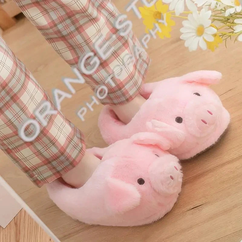 Women's Fluffy Pig Slippers – Cute Cartoon Animal Slides Novelty House Slippers Axl