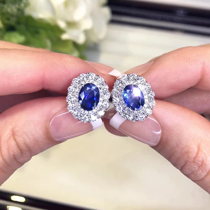Huitan Oval CZ Stud Earrings – Blue & White Cubic Zirconia CZ Stud Earrings Axl E3091