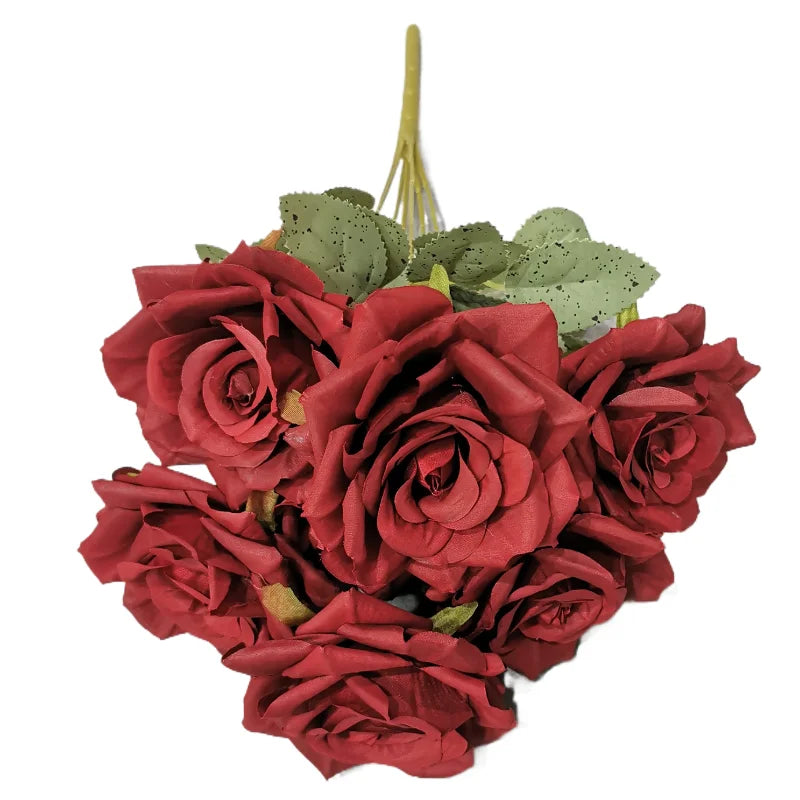 7-Head Silk Rose Bouquet with Leaves – Artificial Flowers 44cm Artificial Flower Bouquet Axl