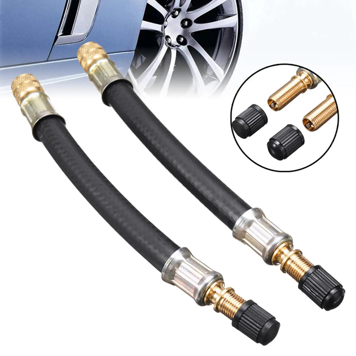 Flexible Tire Valve Stem Extender – Rubber & Brass Adapter Tire Valve Extender Axl