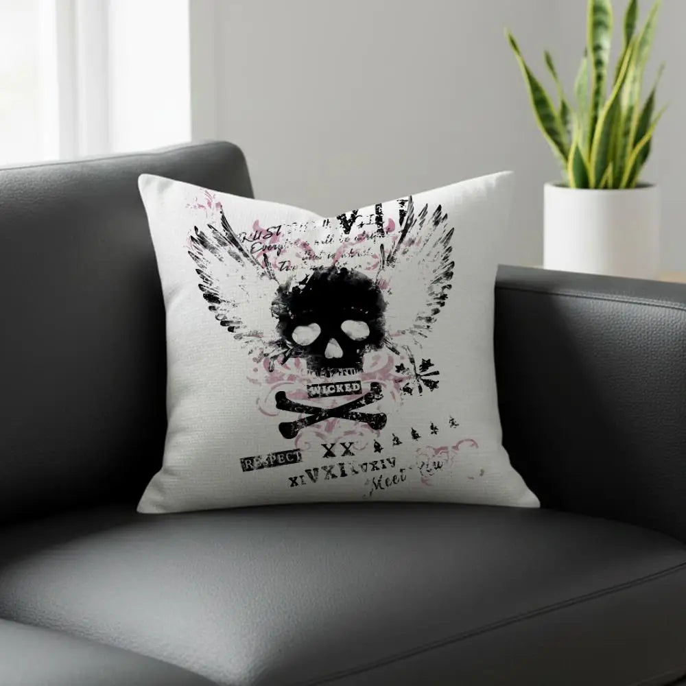 Skull Print Linen Cushion Cover – Sofa, Bed & Chair Decor Linen Cushion Cover Axl White8 35X35cm