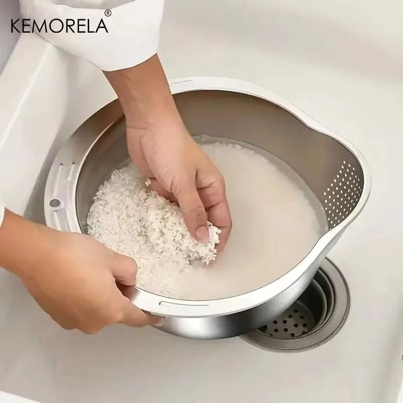 Stainless Steel Rice Washer Strainer Bowl & Colander | KEMORELA Kitchen Strainer Bowl Axl