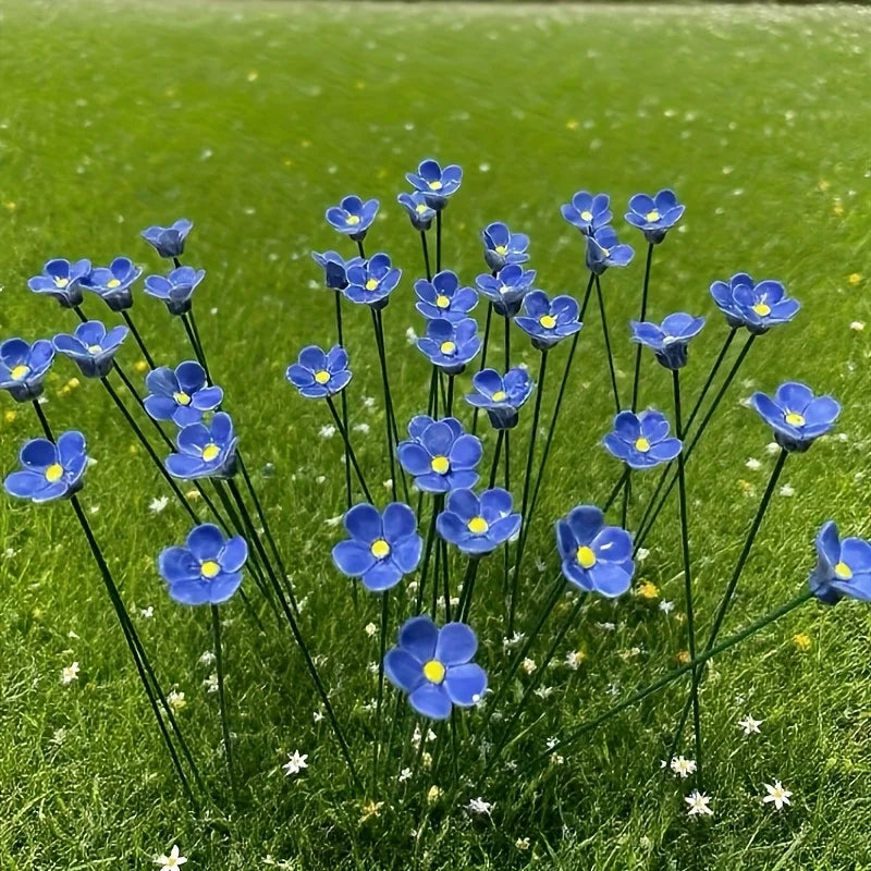 5-Pack Blue Ceramic Forget-Me-Not Artificial Flowers – Fade-Resistant Artificial Flowers Axl