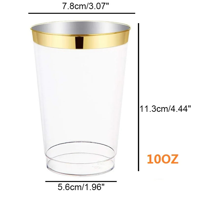 Gold Rim Disposable Plastic Cups 25/50 Pack – Party & Wedding Disposable Party Cups Axl