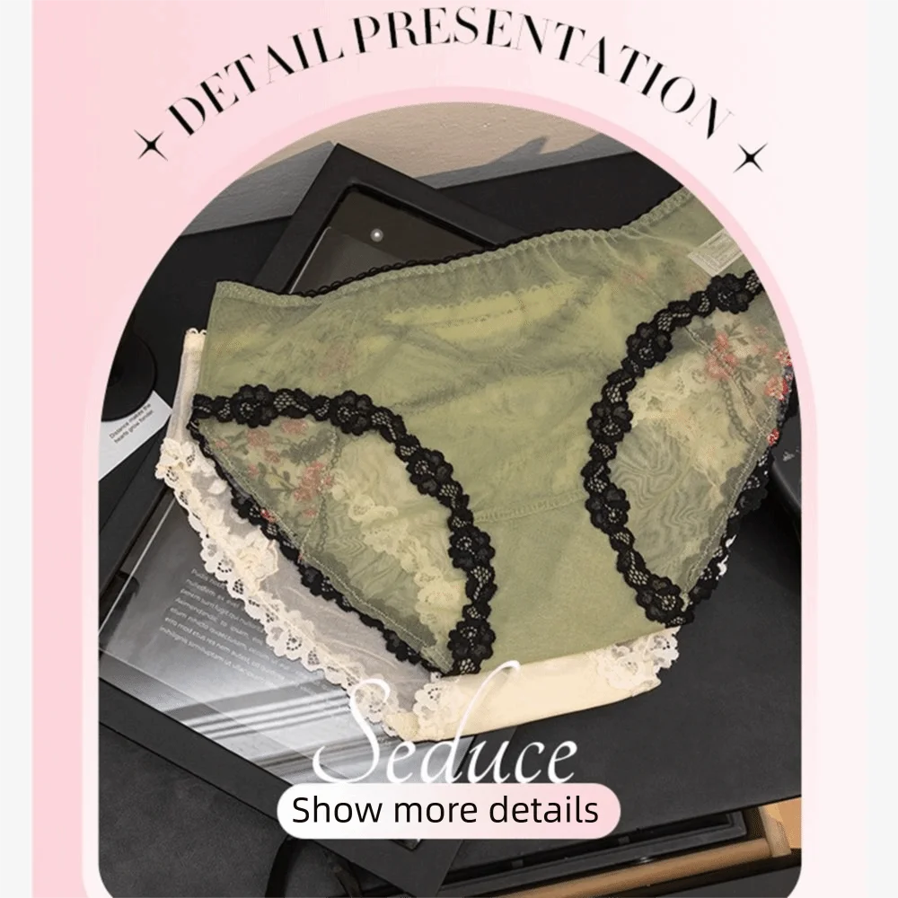 Women's Floral Lace Briefs – Breathable Mesh Embroidery Panties Lace Briefs Axl