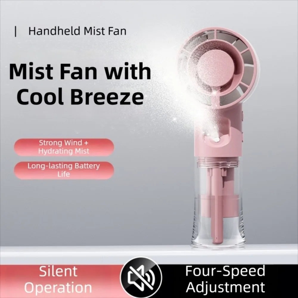USB Rechargeable Handheld Misting Fan – 4 Speeds & Compact Handheld Misting Fan Axl Pink