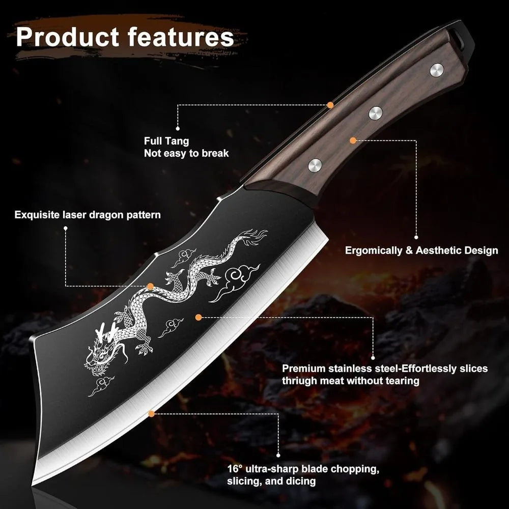 PLYS 8-Inch High Carbon Steel Butcher Knife & Leather Sheath Butcher Knife Axl