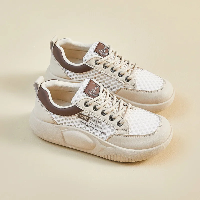Women's Platform Mesh Sneakers – Breathable Lace-Up Casual Shoes Platform Sneakers Axl khaki 36
