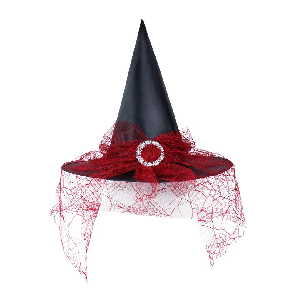 Lace Mesh Witch Hat – Unisex Halloween Costume Cap Costume Hat Axl L A-Red
