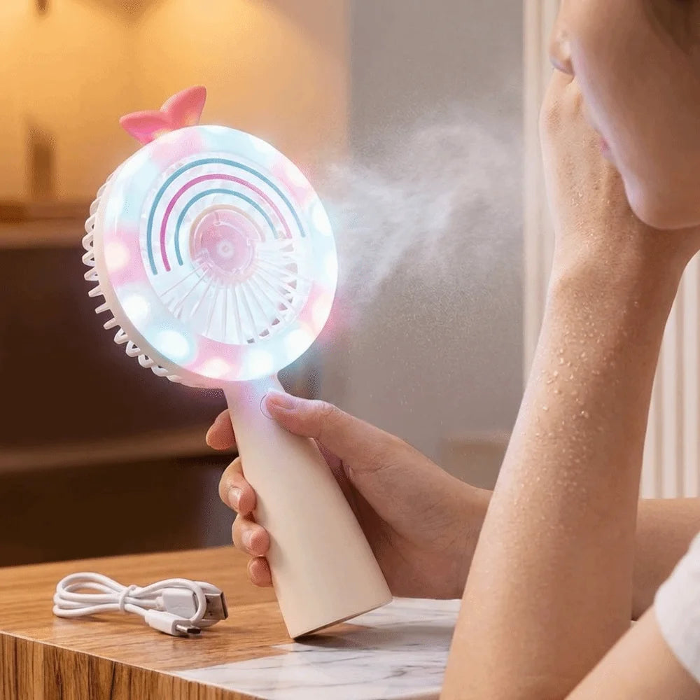 Handheld Mini Fan with Rainbow LED Light – USB Rechargeable Handheld Mini Fan Axl