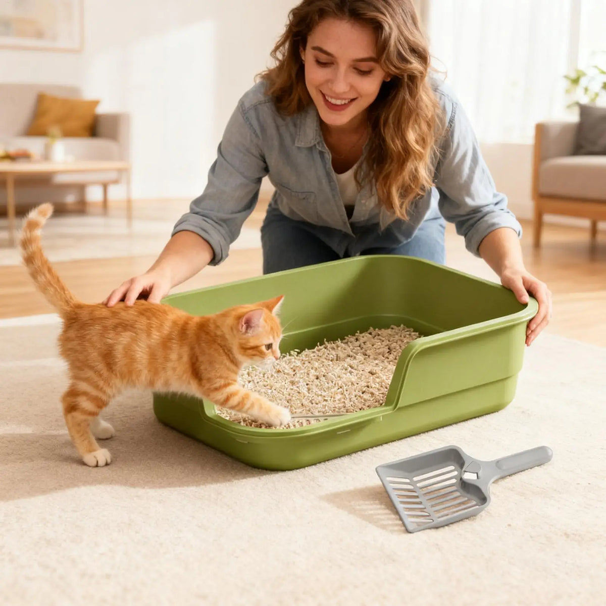 Large Semi-Enclosed Cat Litter Box with Scoop – Anti-Splash Cat Litter Box Axl
