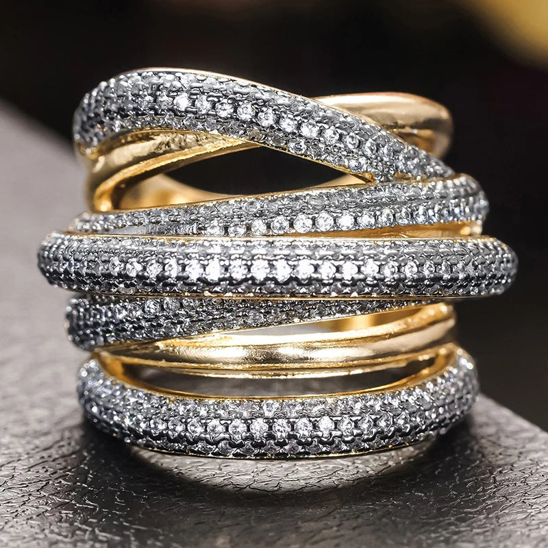 Huitan Multi-Layer Cross Ring – Paved CZ Hip Hop Punk Style Fashion Ring Axl