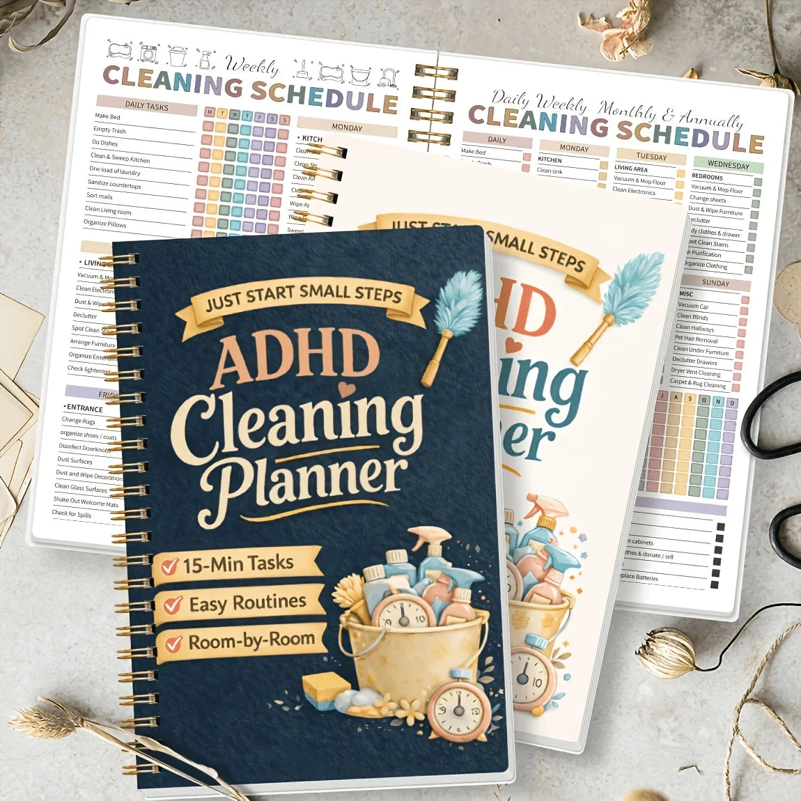 Spiral-Bound Cleaning Planner – Color-Coded Home & Office Schedule Cleaning Planner Axl