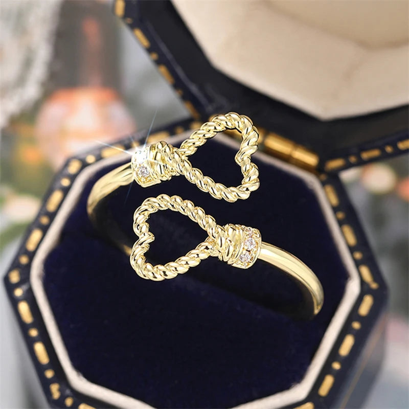 Huitan Double Hearts Cubic Zirconia Ring – Silver & Gold Fashion Ring Axl