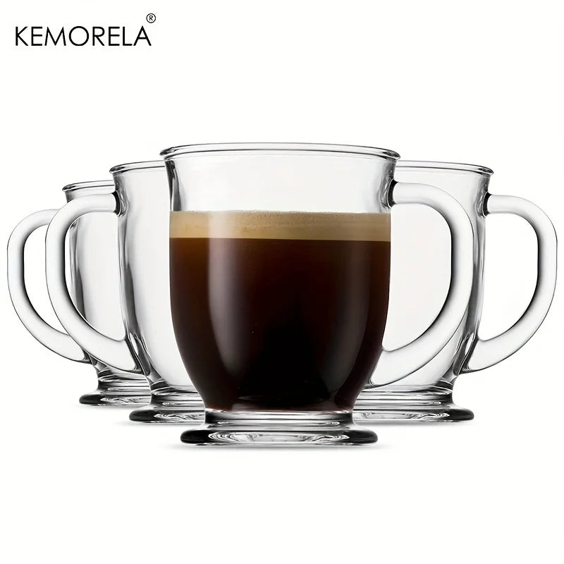 KEMORELA Transparent Glass Coffee Cups with Handle | 1–4 Pc Set Glass Coffee Cup Set Axl 4PCS