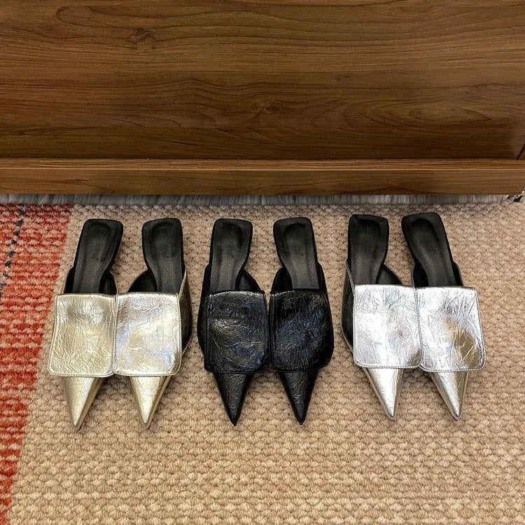Women's Pointed Toe Kitten Heel Mules – Slip-On Slingback Slides Kitten Heel Mules Axl