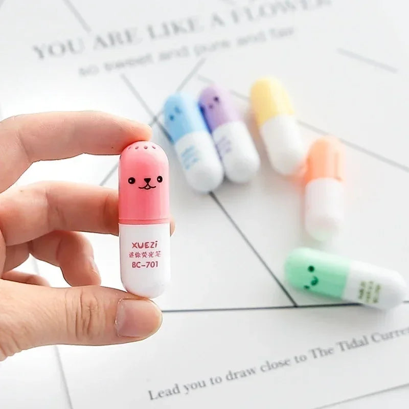 6-Pack Mini Pill Highlighter Pens – Cute Colored Markers for Kids Highlighter Pen Set Axl