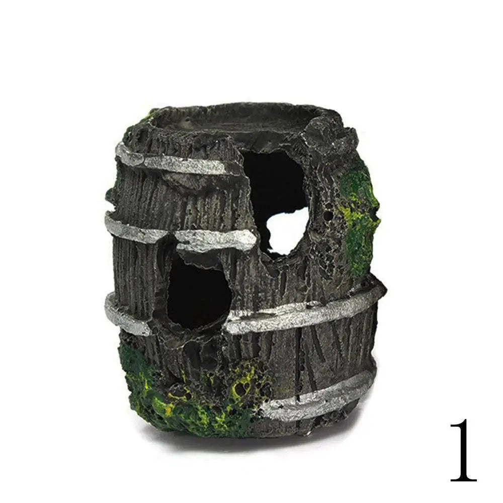 Aquarium Resin Barrel Cave Ornament – Fish Tank Decoration Aquarium Ornament Axl Black
