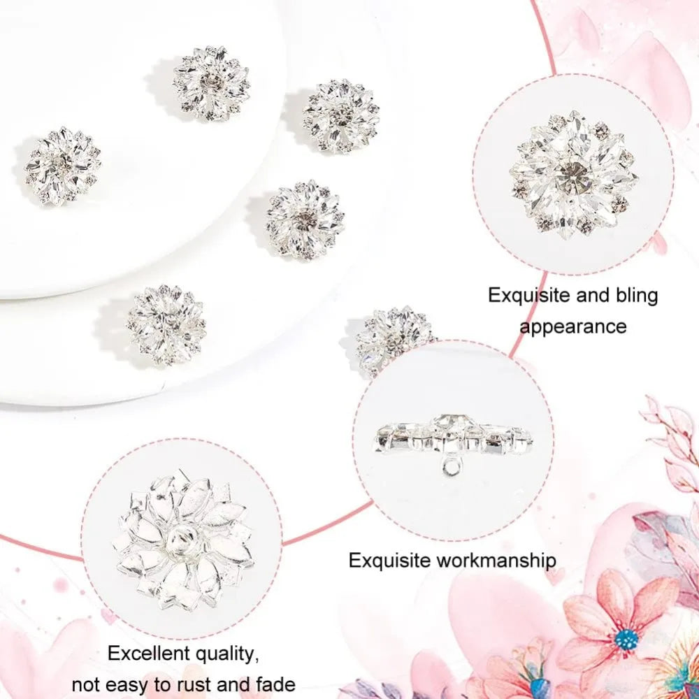 6-Pack 26.5mm Flower Brass Rhinestone Shank Buttons – Crystal Silver Rhinestone Shank Buttons Axl