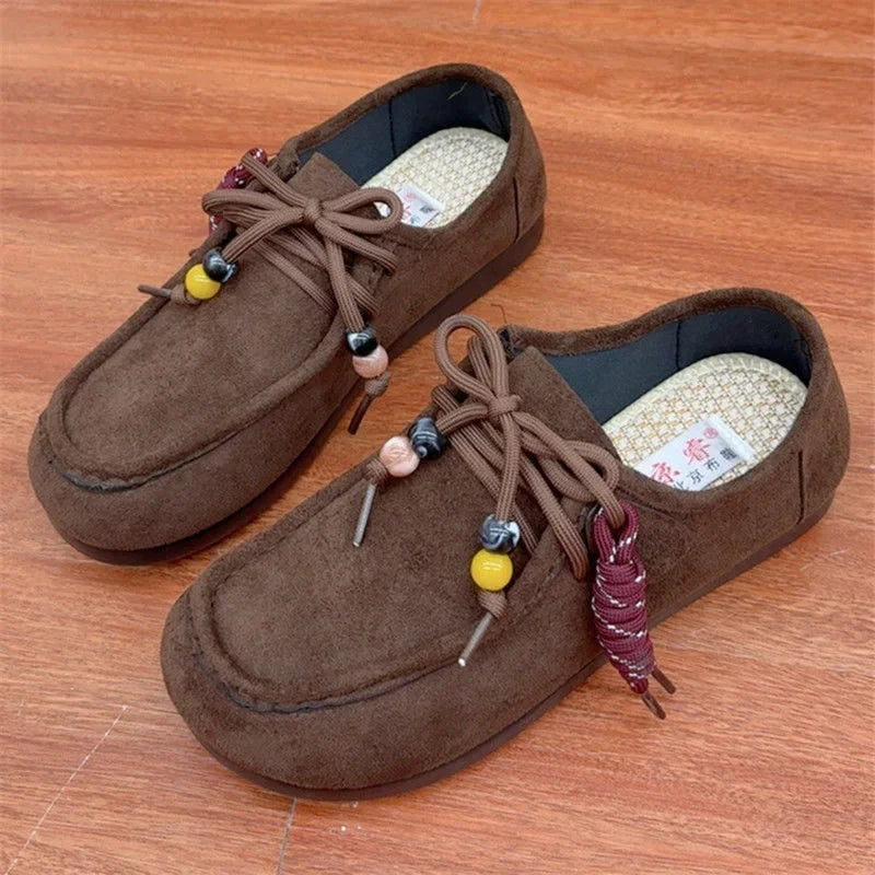 Women's Retro Bohemian Slip-On Flat Shoes | Round Toe Rubber Sole Women's Slip-On Flats Axl coffee 42