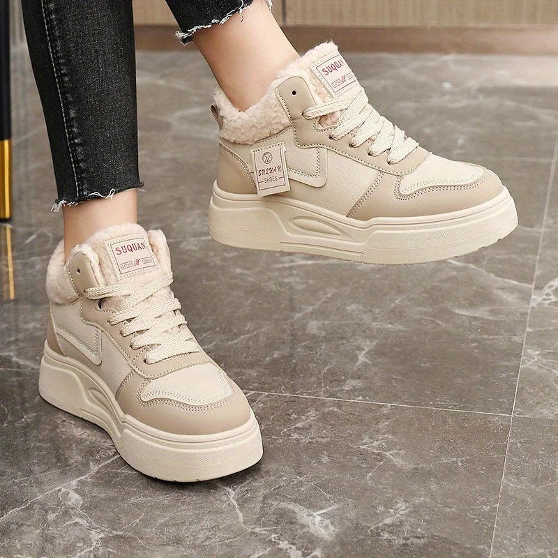YBQJOO Women's Warm High-Top Cotton Shoes | Thick Sole Height Boost Women's High-Top Shoes Axl