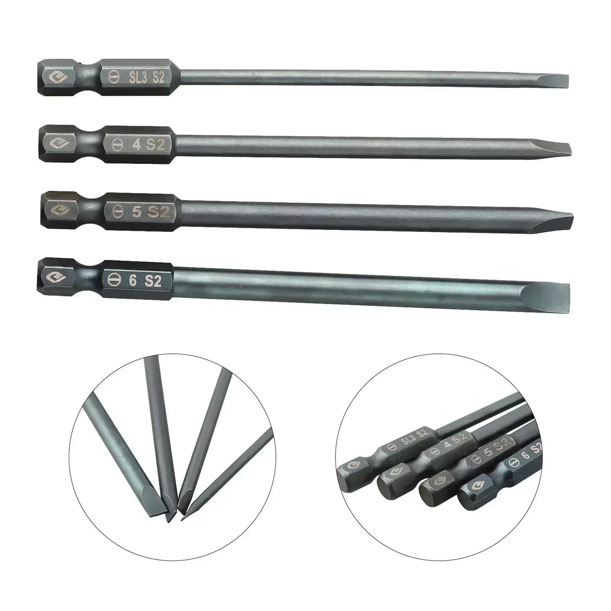 100mm Magnetic Slotted Screwdriver Bit 1/4" Hex – SL3 to SL6 Screwdriver Bit Axl