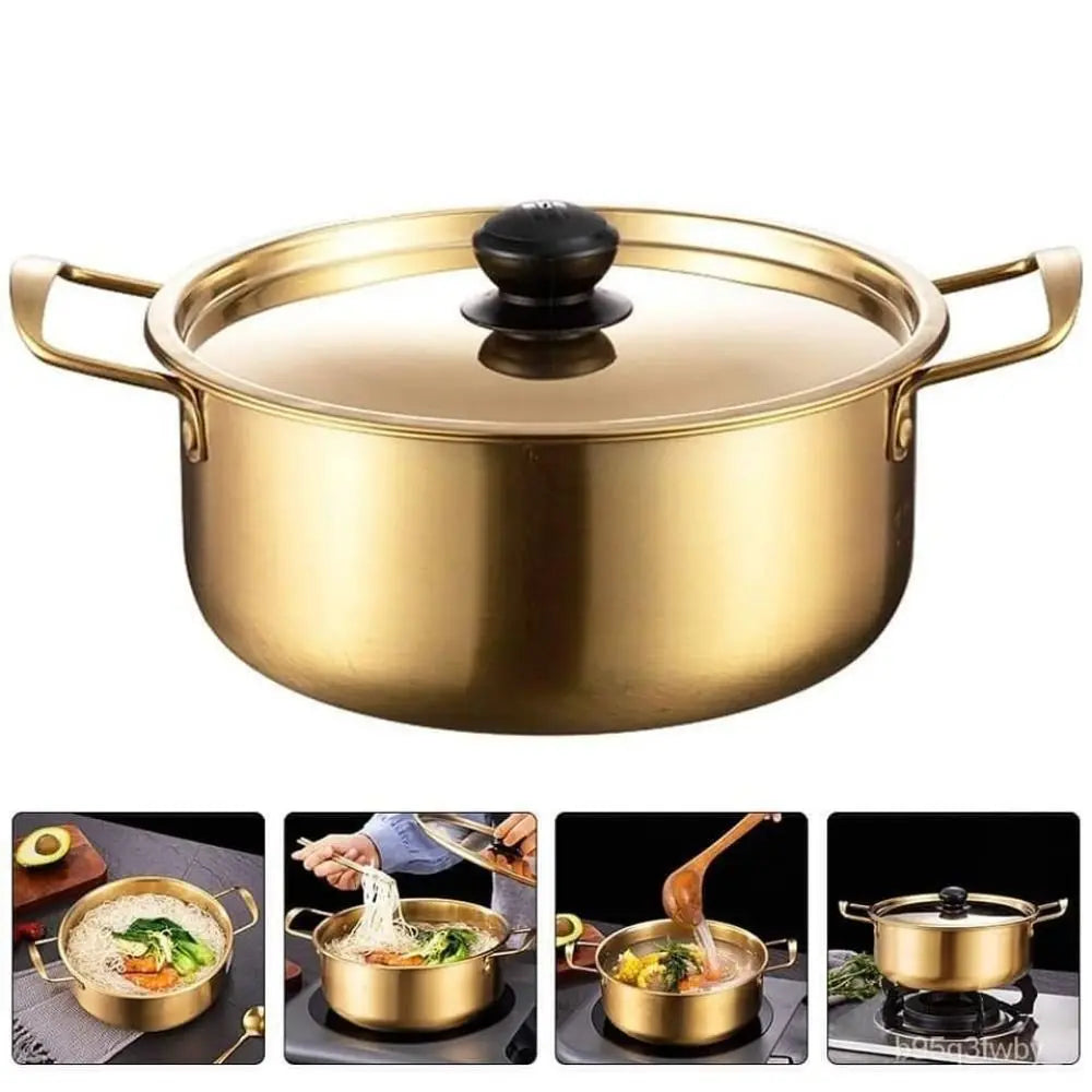 Korean Ramen Pot – Gold Stainless Steel Soup Pot with Lid Soup & Ramen Pot Axl