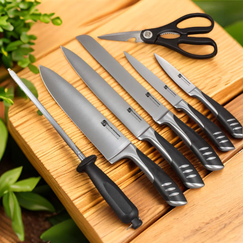 8-Piece German Steel Kitchen Knife Set & Rubber Wood Block Kitchen Knife Set Axl