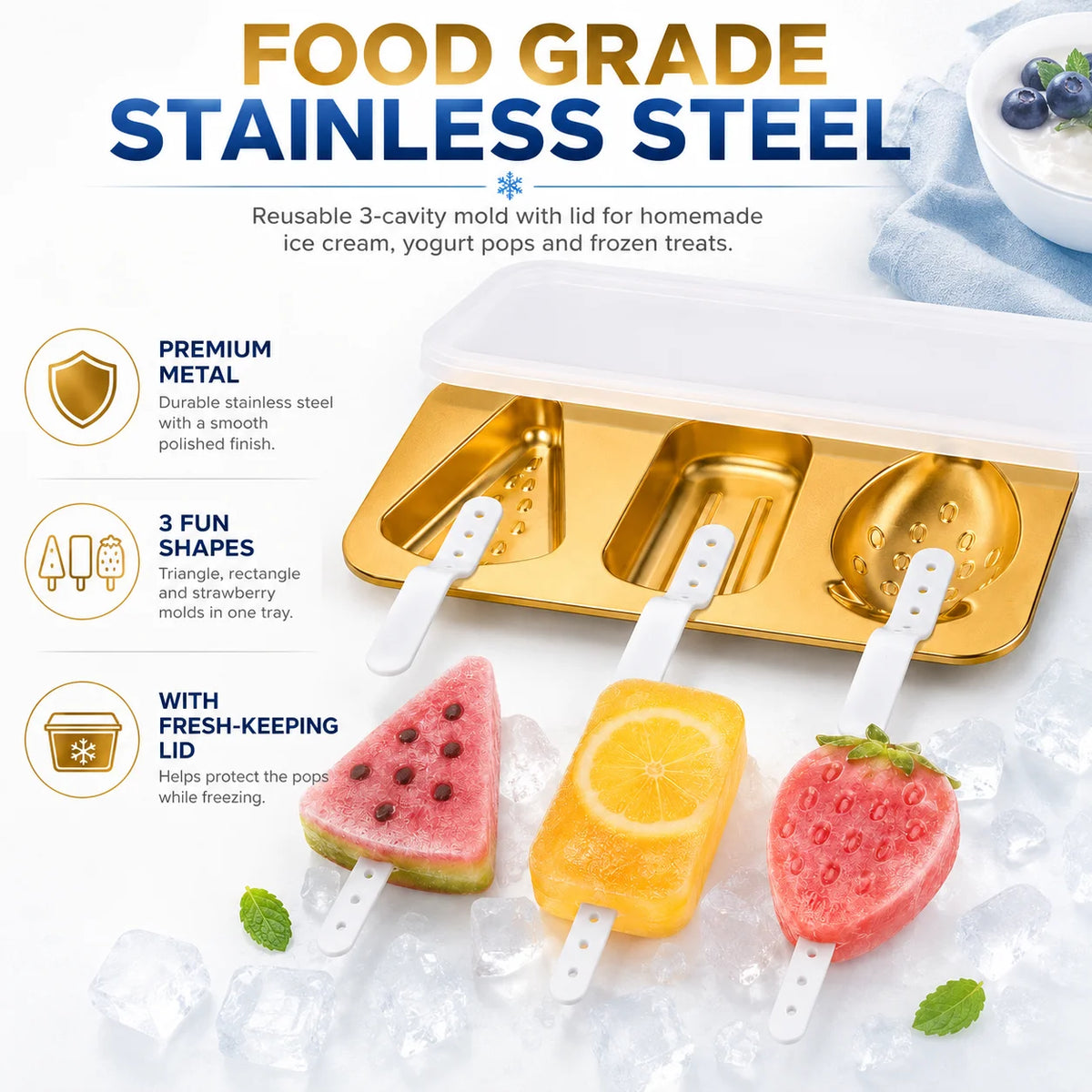 Stainless Steel Popsicle Molds – DIY Ice Cream Maker with Lids Popsicle Mold Set Axl