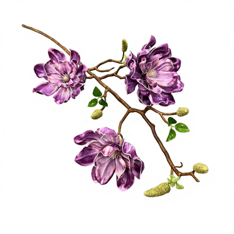 3-Pack Artificial Magnolia Branches – Large 3-Head Floral Stems Artificial Flower Branch Axl