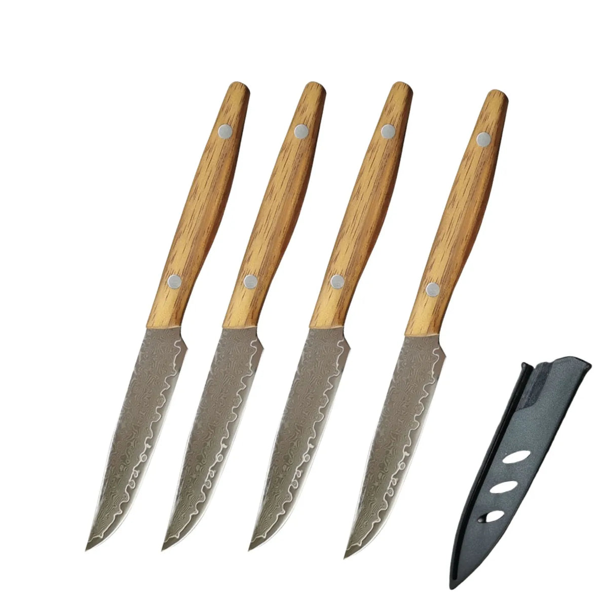 Damascus Steel Steak Knife – 4" Sharp Blade & Wood Handle Damascus Kitchen Knife Axl 4 Pcs