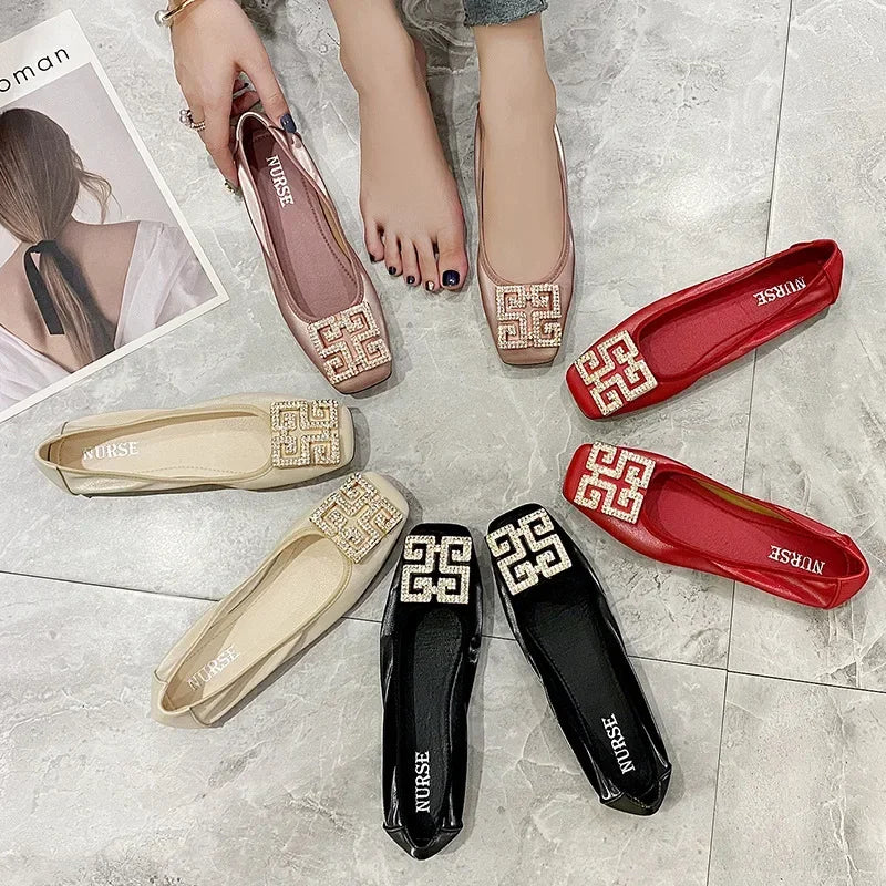 Women's Rhinestone Square Toe Slip-On Ballet Flats – Red Ballet Flat Loafers Axl