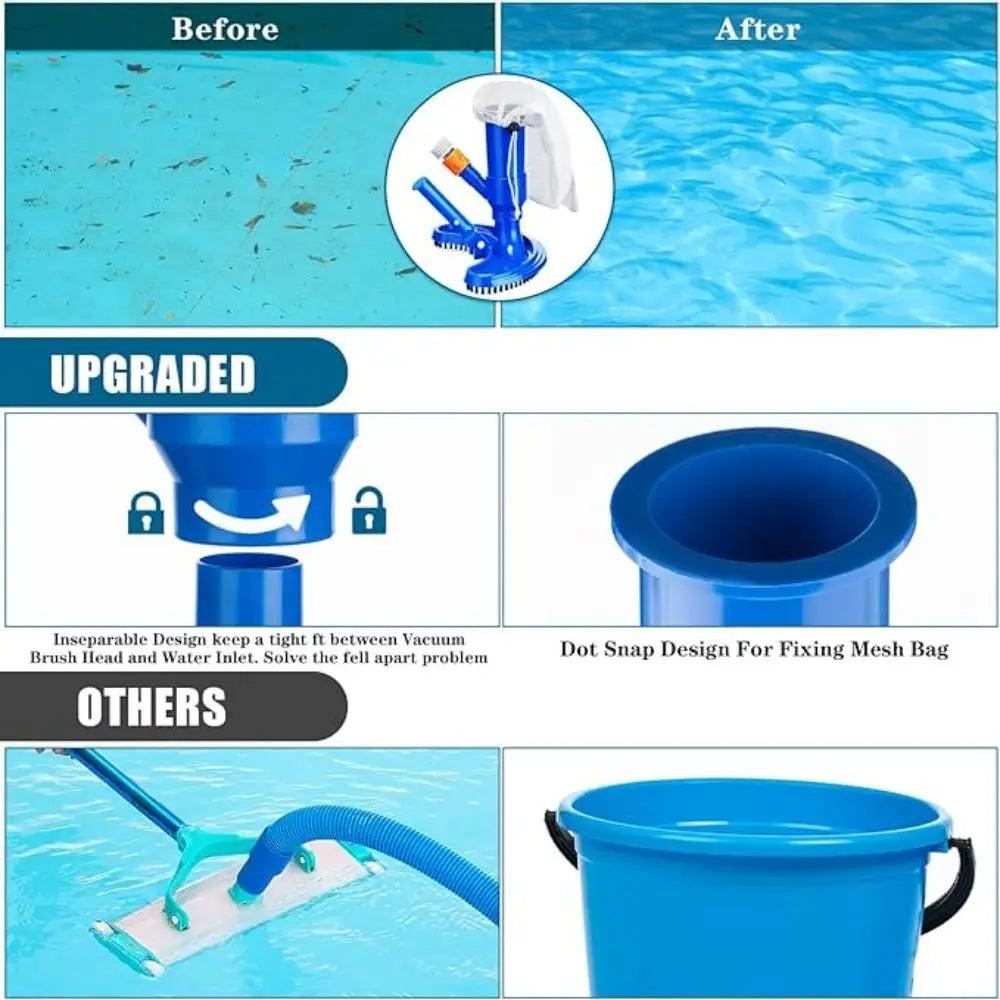 Handheld Pool Vacuum with Telescopic Pole & W-Brush | 70" Pool Vacuum Cleaner Axl