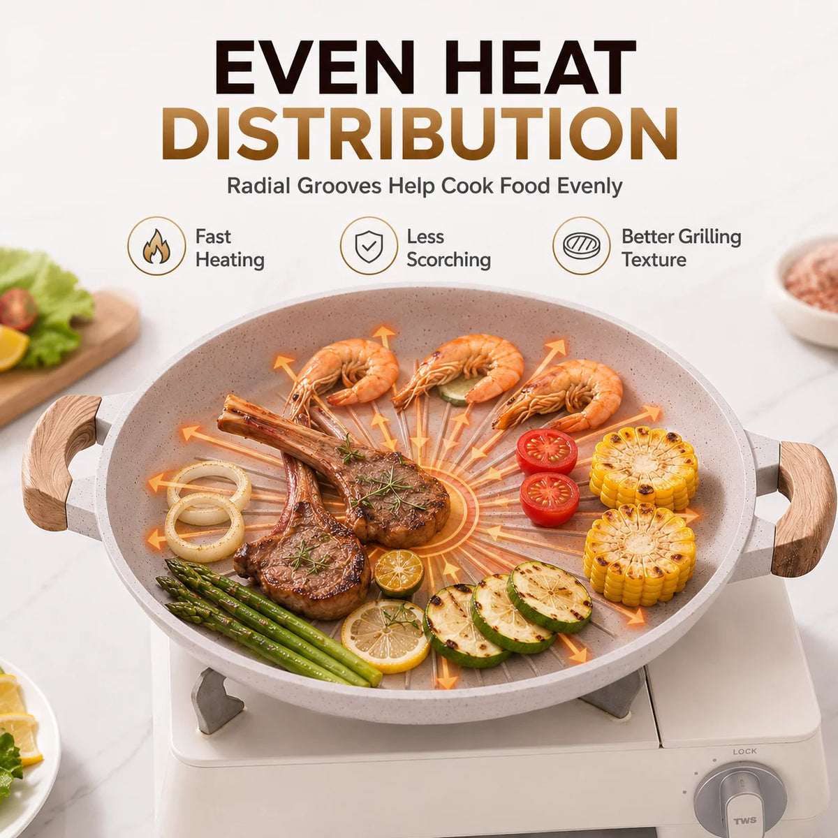 Korean BBQ Grill Pan 33cm Nonstick Volcanic Rock Skillet Grill Pan Axl