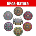 6-Piece Boho Mandala Ceramic Coasters Set with Holder Ceramic Coaster Set Axl 6pcs-Datura