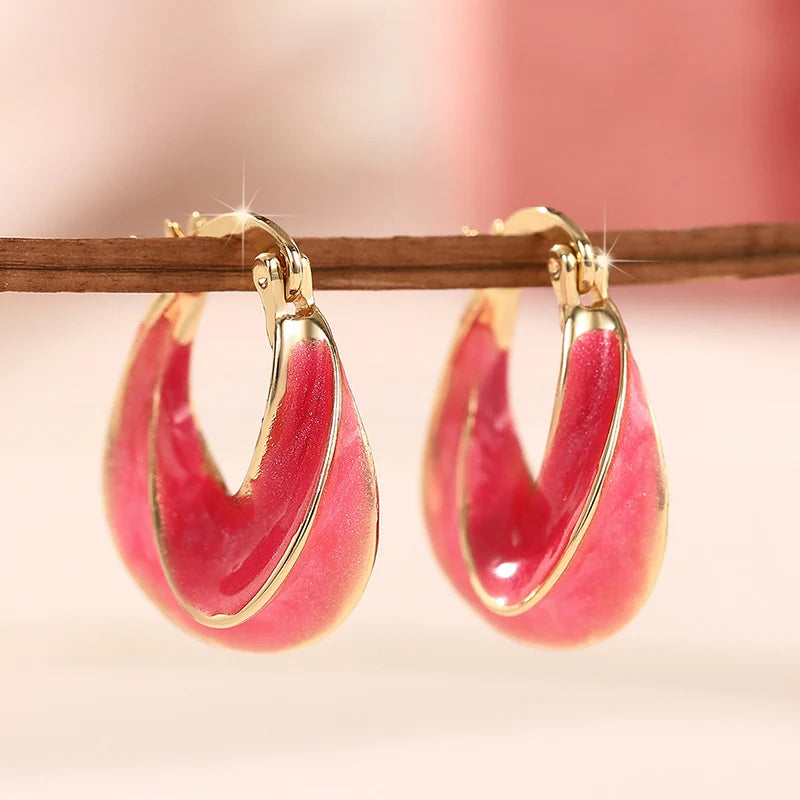 Huitan Wave Enamel Hoop Earrings – Red & Blue Fashion Jewelry Enamel Hoop Earrings Axl