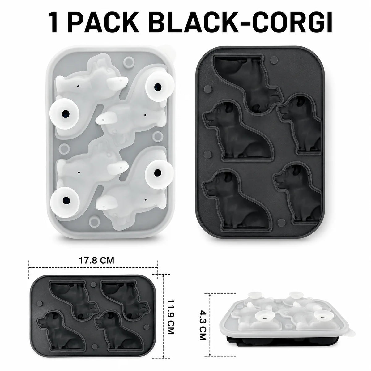 3D Corgi Dog Silicone Ice Cube Tray | Large Novelty Ice Mold Silicone Ice Mold Axl 1 PACK Black-Corgi