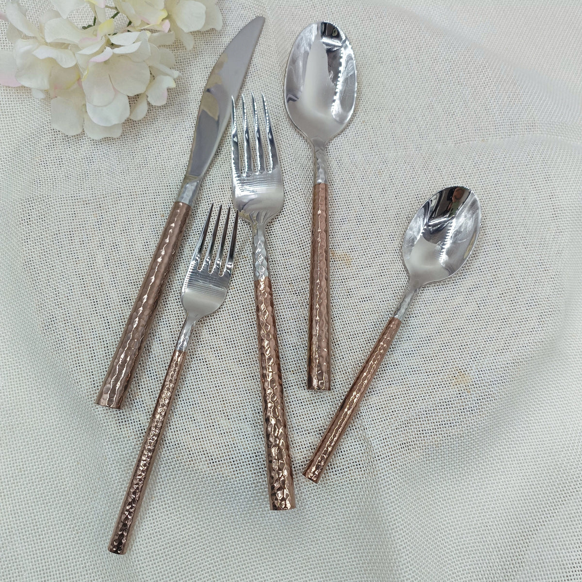 Vintage Rose Gold Stainless Steel Cutlery Set – 4pc Flatware Flatware Cutlery Set Axl