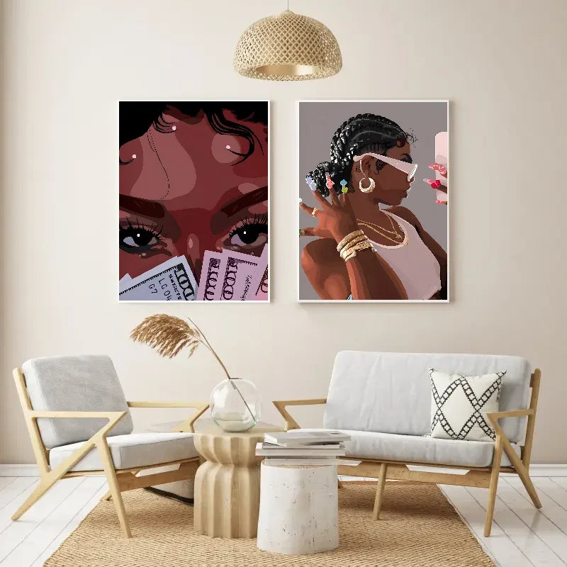 Hip Hop Black Girl Gold Jewelry Wall Poster | Self-Adhesive Wall Art Poster Axl