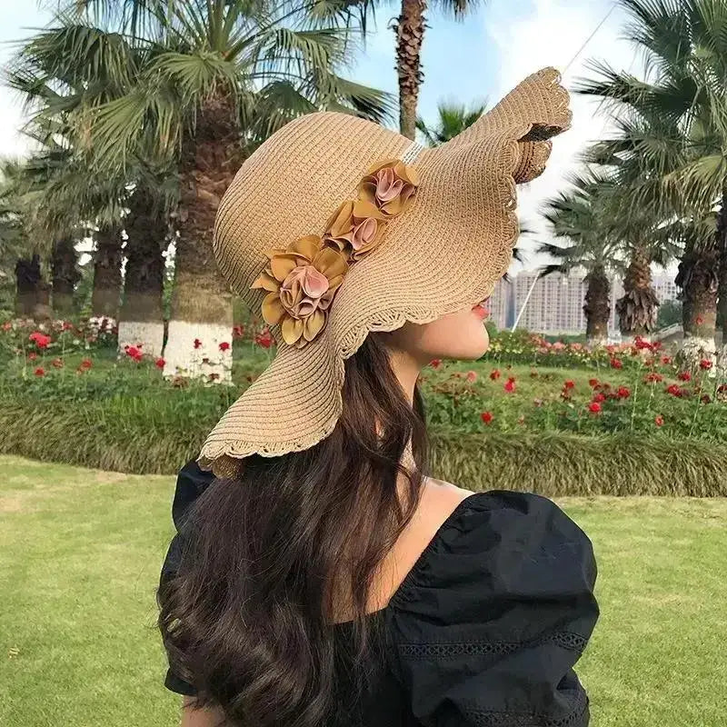 Women's Woven Floral Sun Hat – Breathable Summer Beach Hat Woven Sun Hat Axl