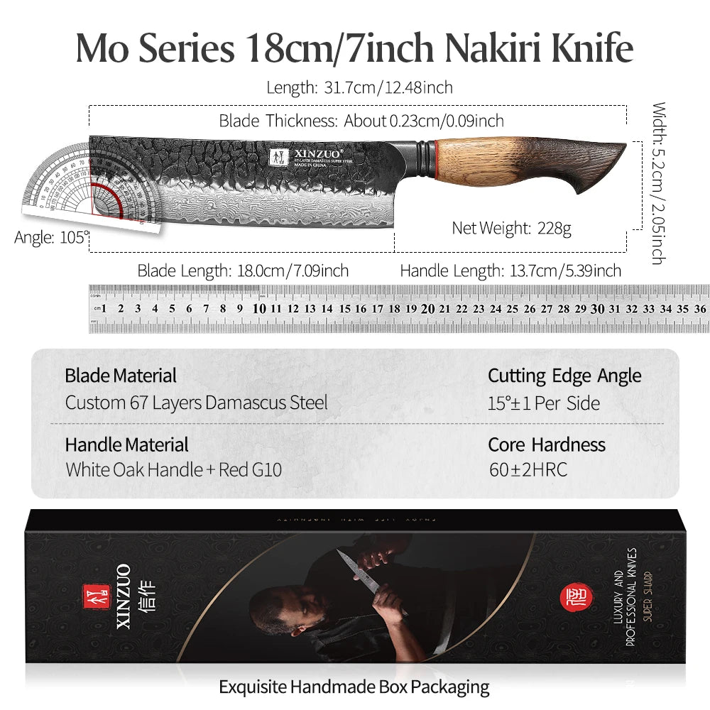 XINZUO 7" Nakiri Knife – 67-Layer Damascus Steel | Gift Box Damascus Kitchen Knife Axl